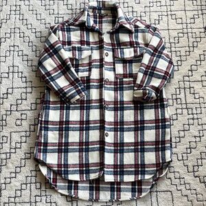 Fashion Nova Women's LONG Plaid Button Down Shacket (thick) - Red, Blue, White